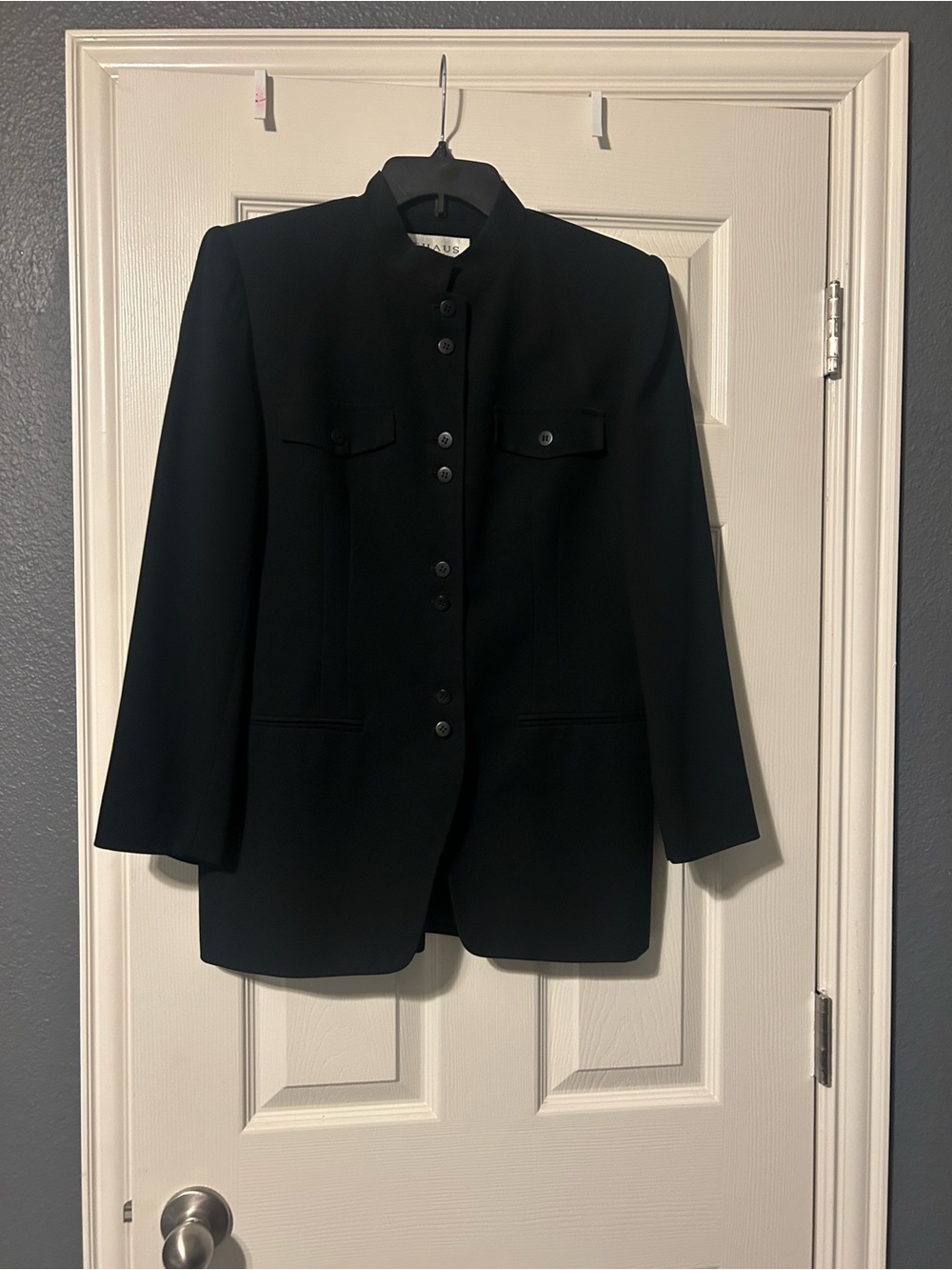 Chaus Black Button-Front Women's Military Mandarin Blazer Jacket 10